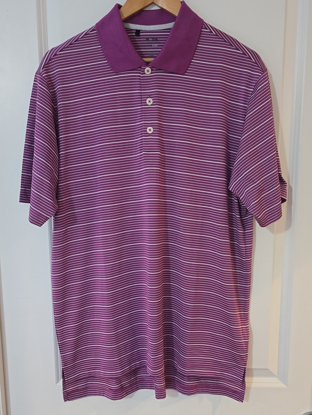 adidas Men's Purple and White Striped Polo